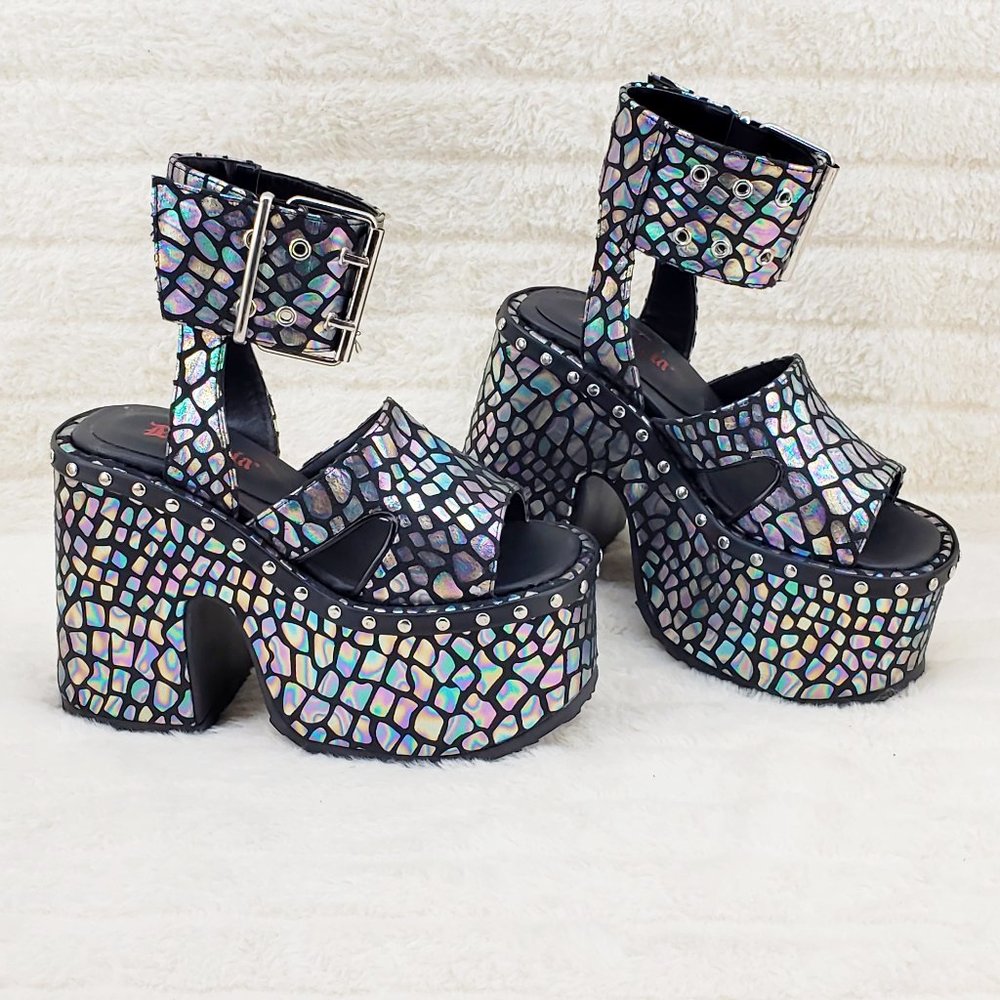 Posh Camel 102 Black Stone Print Hologram Platform Sandals Goth Punk - Picture 10 of 10